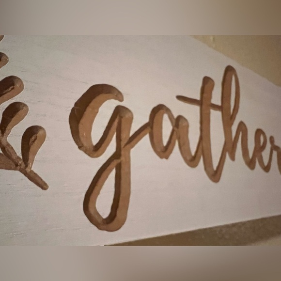 Neutral Farmhouse Bohemian "Gather" Sign Wooden Beaded Wall Hanging 18" x 5.5" - Picture 2 of 10
